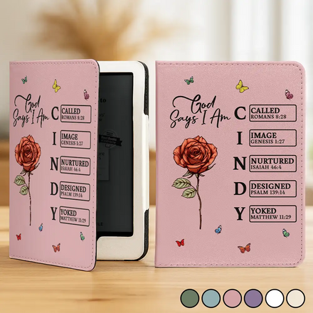 God Says I Am Bible Birth Month Flower - Personalized Kindle Paperwhite Case Kickstand