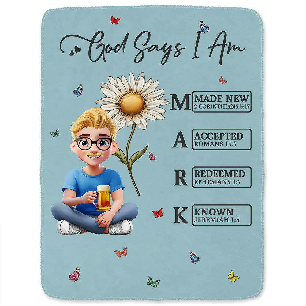 Gift For Yourself, Gift For Women, Happy - God Says I Am Bible Blanket - Personalized Fleece Blanket, Sherpa Blanket