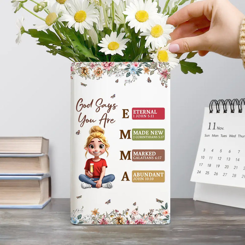 Gift For Yourself, Gift For Women, Reading, Happy, Gift For Men - God Says I Am Bible Verse - Personalized Ceramic Book Vase