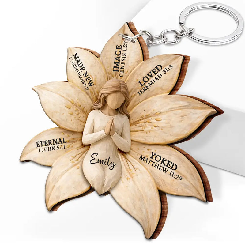 Christian,Gift For Yourself,Gift For Wife,Gift For Girlfriend,Gift For Women,Gift For Aunt,Gift For Mother,Gift For Grandma - God Says I Am Bible Verse Lily Flower - Personalized Wooden Keychain