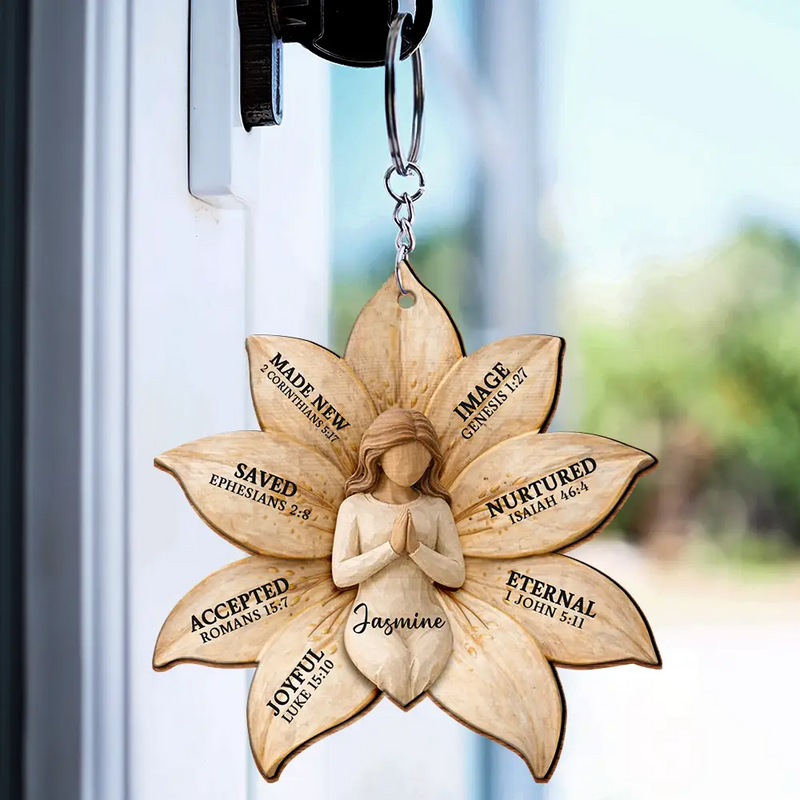 Christian,Gift For Yourself,Gift For Wife,Gift For Girlfriend,Gift For Women,Gift For Aunt,Gift For Mother,Gift For Grandma - God Says I Am Bible Verse Lily Flower - Personalized Wooden Keychain