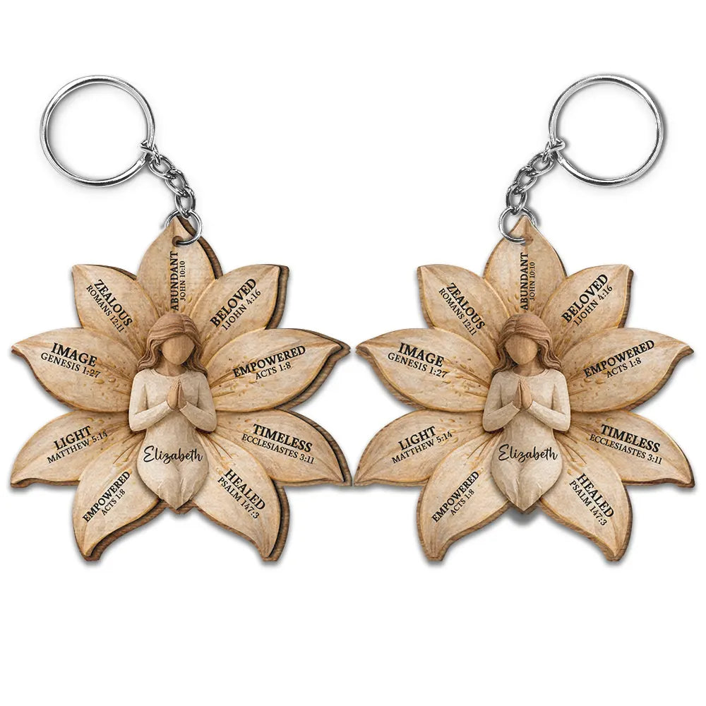 Christian,Gift For Yourself,Gift For Wife,Gift For Girlfriend,Gift For Women,Gift For Aunt,Gift For Mother,Gift For Grandma - God Says I Am Bible Verse Lily Flower - Personalized Wooden Keychain