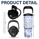 Gift For Yourself, Gift For Women, Happy - God Says I Am Toile De Jouy Flower - Personalized 30oz Tumbler With Handle