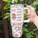 Gift For Yourself, Gift For Women, Happy - God Says I Am Toile De Jouy Flower - Personalized 40oz Tumbler With Straw