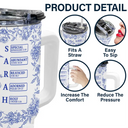 Gift For Yourself, Gift For Women, Happy - God Says I Am Toile De Jouy Flower - Personalized 40oz Tumbler With Straw