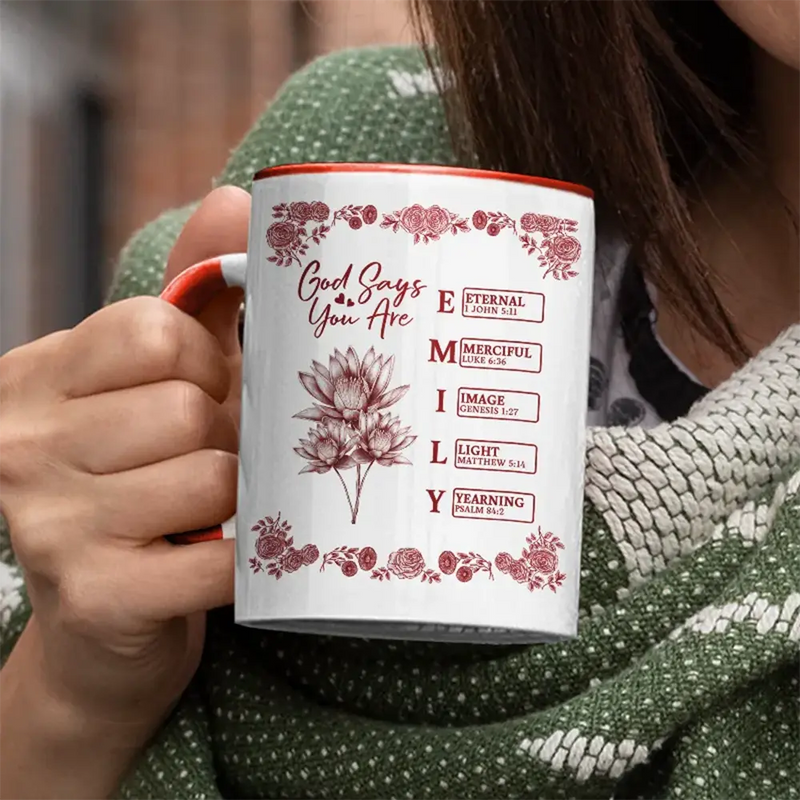 Gift For Yourself, Gift For Women, Christmas, Happy, Christian - God Says I Am Toile De Jouy Flower - Personalized Accent Mug