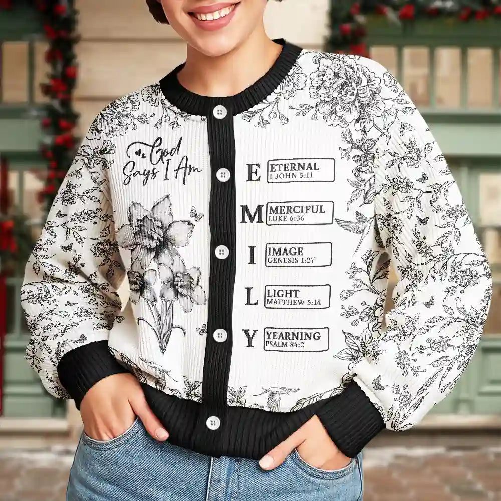Gift For Yourself,Gift For Women,Christmas,Happy,Christian - God Says I Am Toile De Jouy Flower - Personalized Cardigan