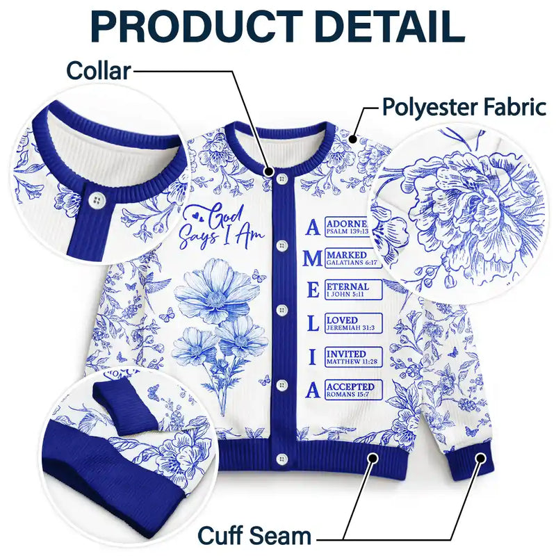 Gift For Yourself,Gift For Women,Christmas,Happy,Christian - God Says I Am Toile De Jouy Flower - Personalized Cardigan