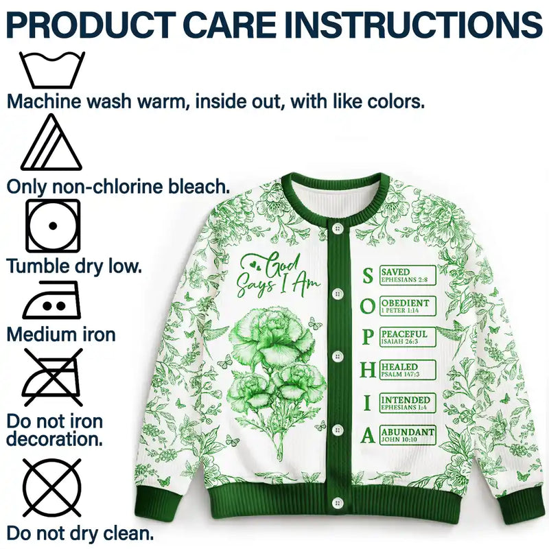 Gift For Yourself,Gift For Women,Christmas,Happy,Christian - God Says I Am Toile De Jouy Flower - Personalized Cardigan