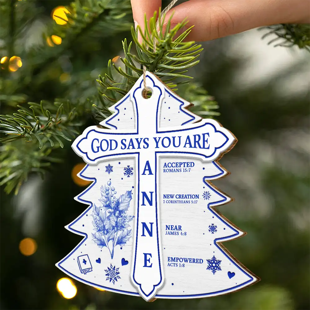 Gift For Yourself, Gift For Women, Christian, Christmas, Love - God Says I Am Toile De Jouy Flower - Personalized Custom Shaped Wooden Ornament