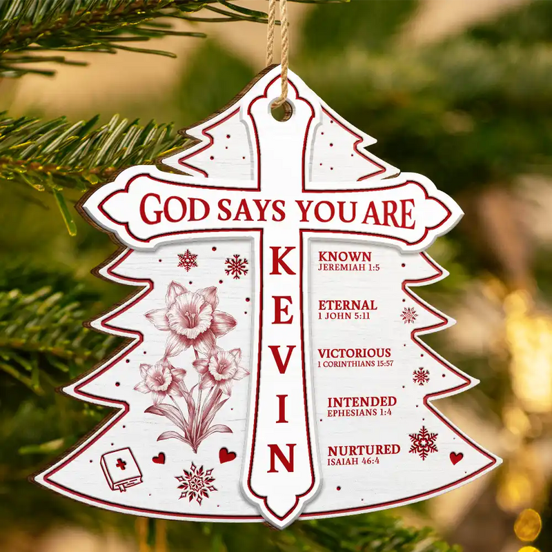 Gift For Yourself, Gift For Women, Christian, Christmas, Love - God Says I Am Toile De Jouy Flower - Personalized Custom Shaped Wooden Ornament