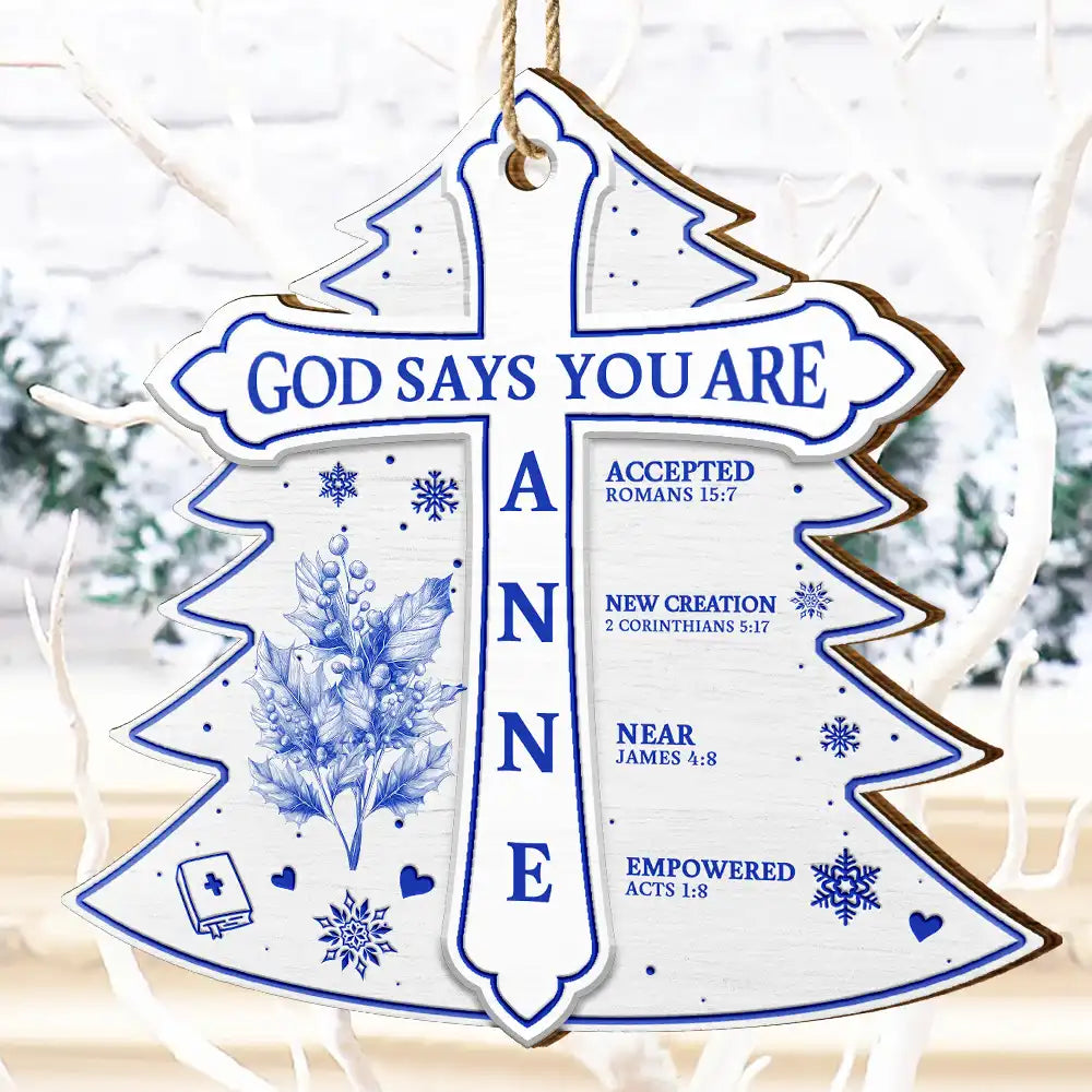 Gift For Yourself, Gift For Women, Christian, Christmas, Love - God Says I Am Toile De Jouy Flower - Personalized Custom Shaped Wooden Ornament