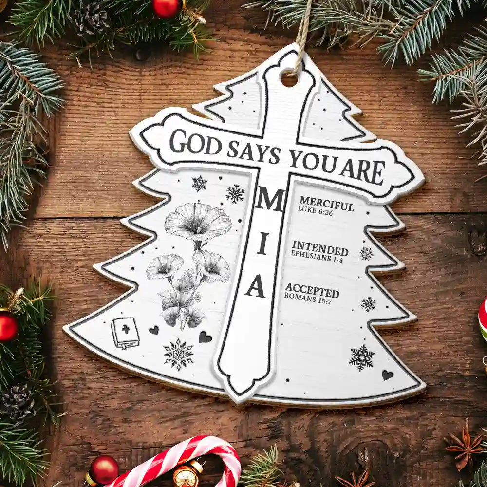Gift For Yourself, Gift For Women, Christian, Christmas, Love - God Says I Am Toile De Jouy Flower - Personalized Custom Shaped Wooden Ornament