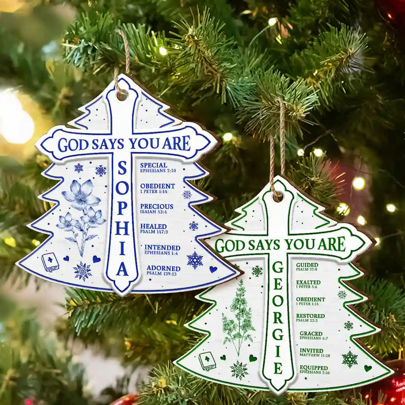 Gift For Yourself, Gift For Women, Christian, Christmas, Love - God Says I Am Toile De Jouy Flower - Personalized Custom Shaped Wooden Ornament