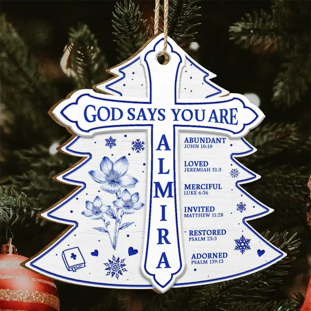 Gift For Yourself, Gift For Women, Christian, Christmas, Love - God Says I Am Toile De Jouy Flower - Personalized Custom Shaped Wooden Ornament