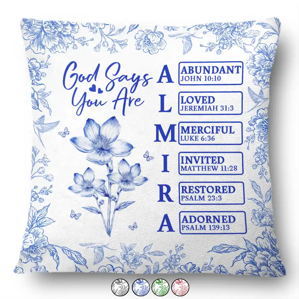 Gift For Yourself,Gift For Women,Happy,Christian - God Says I Am Toile De Jouy Flower - Personalized Pillow