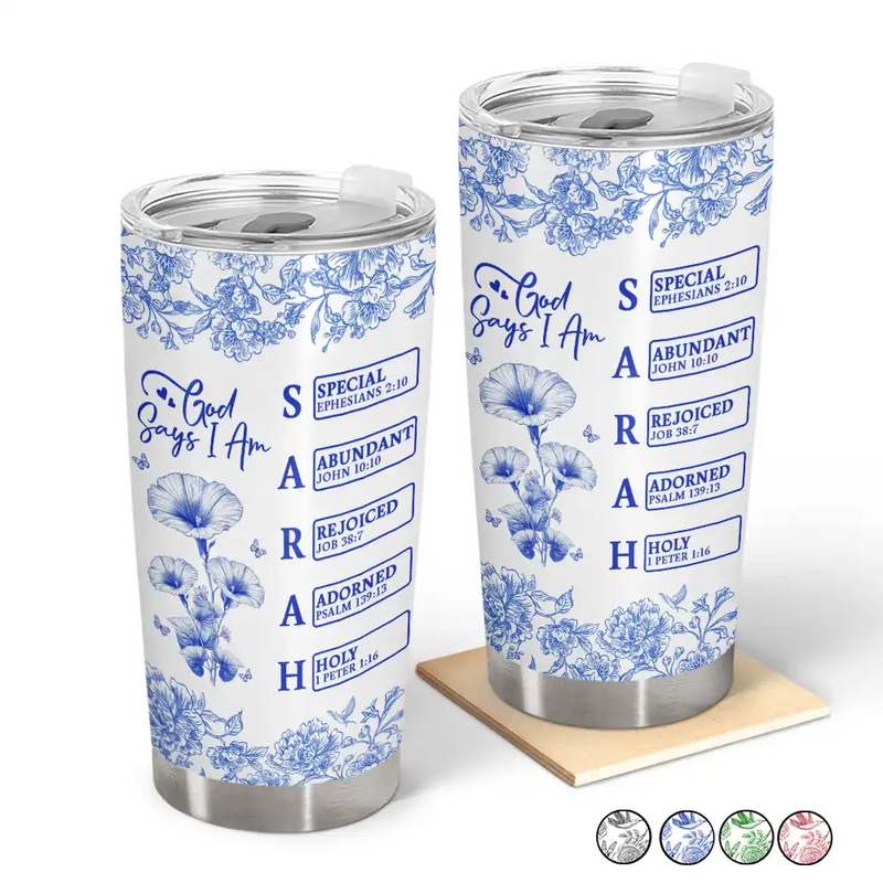 Gift For Yourself,Gift For Women,Happy - God Says I Am Toile De Jouy Flower - Personalized Tumbler