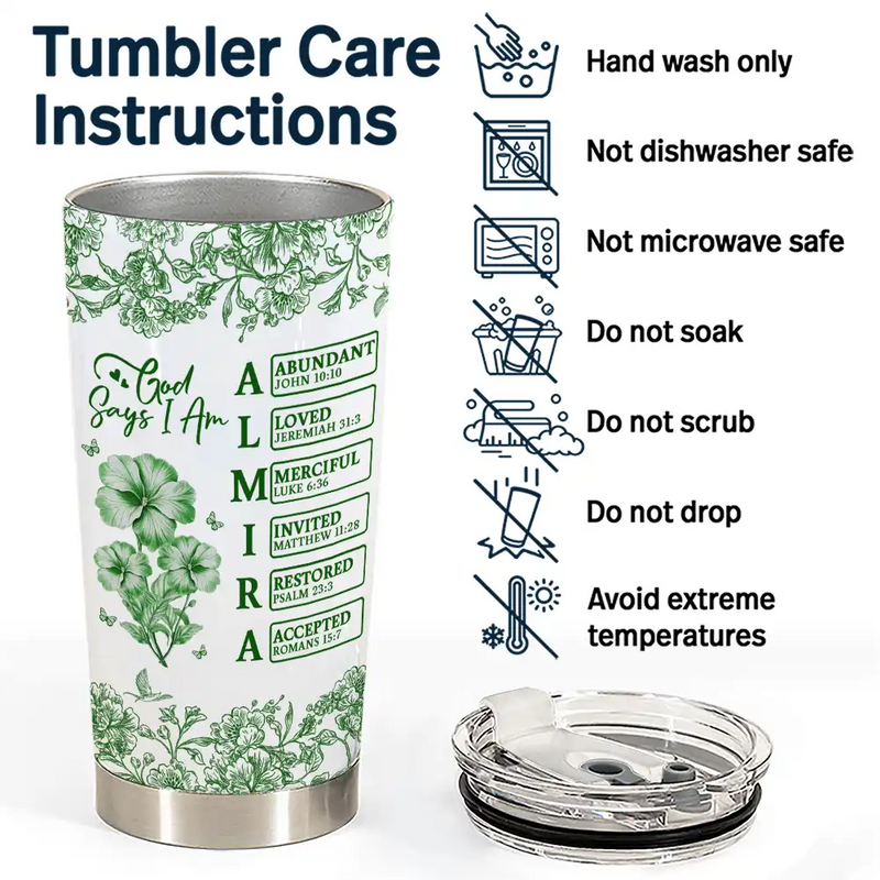 Gift For Yourself,Gift For Women,Happy - God Says I Am Toile De Jouy Flower - Personalized Tumbler