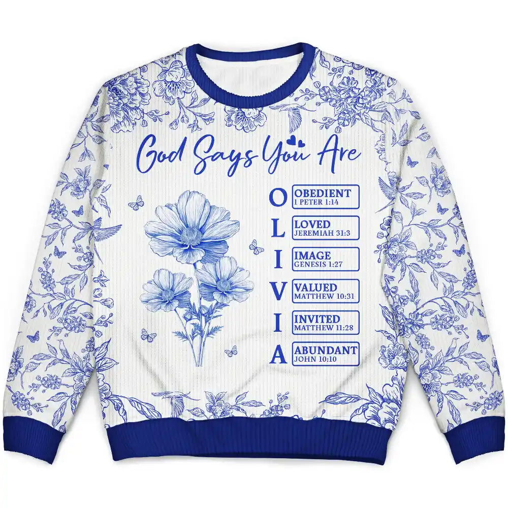 God Says I Am Toile De Jouy Flower - Personalized Unisex Ugly Sweater