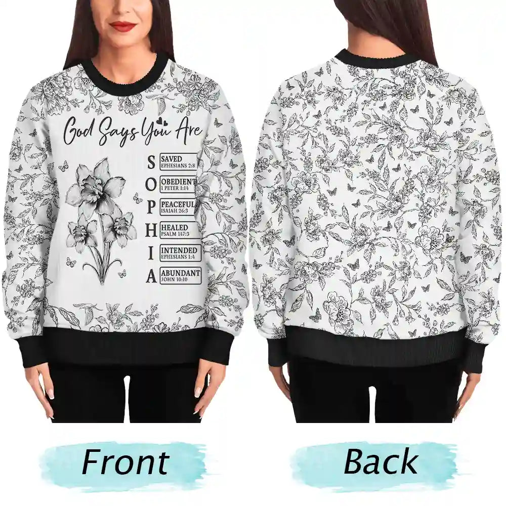 Gift For Yourself,Gift For Women,Christmas,Happy,Christian, Top Market - God Says I Am Toile De Jouy Flower - Personalized Unisex Ugly Sweater