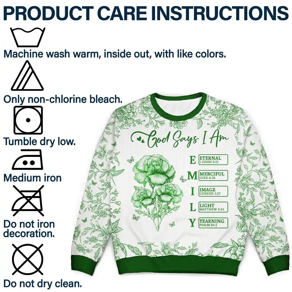 Gift For Yourself,Gift For Women,Christmas,Happy,Christian, Top Market - God Says I Am Toile De Jouy Flower - Personalized Unisex Ugly Sweater