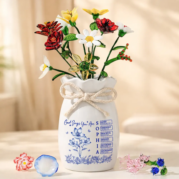 Gift For Yourself,Gift For Women,Happy - God Says You Are - Personalized Glass Birth Month Flower