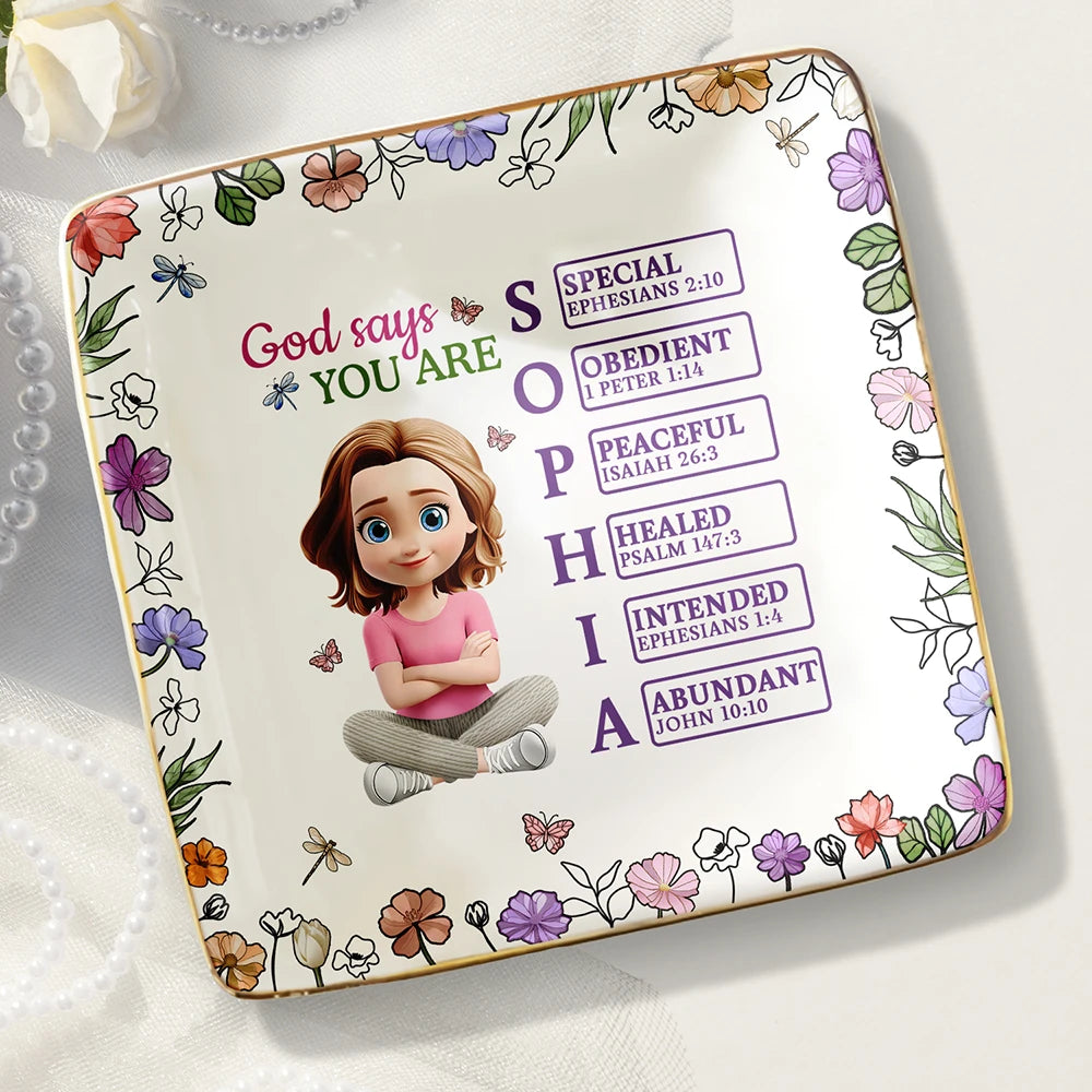 Gift For Bestie,Gift For Sisters,Gift For Yourself,Gift For Women,Happy - God Says You Are 3D Effect Woman - Personalized Ring Dish
