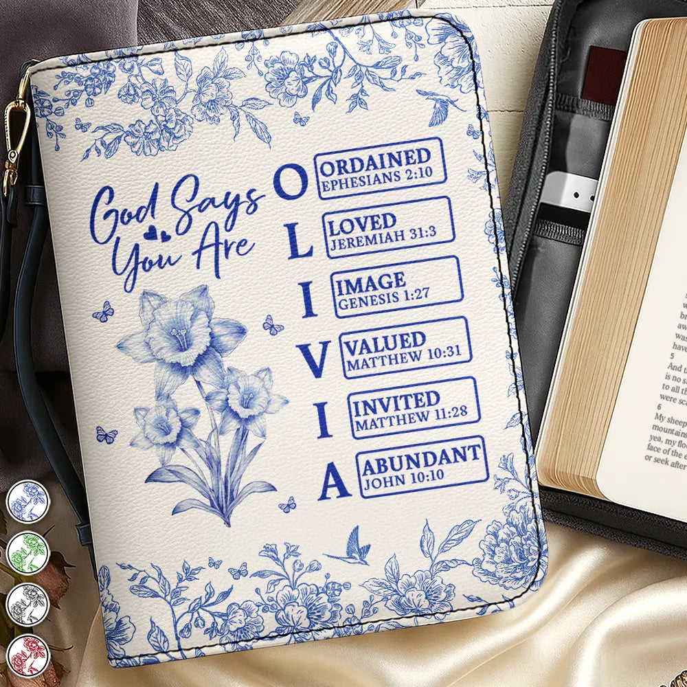 God Says You Are Bible Toile Birth Month Flower - Personalized Bible Cover