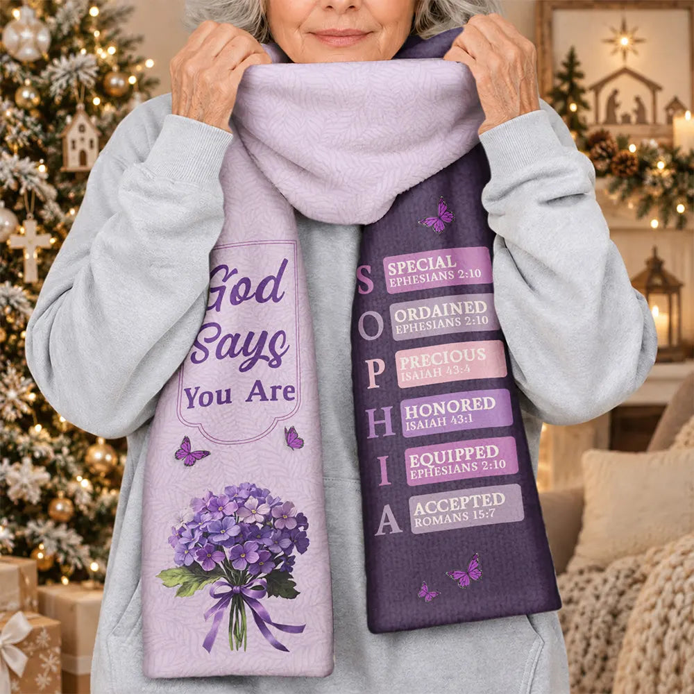 Christian,Christmas,Inspirational,Gift For Yourself,Gift For Women,Icon - God Says You Are Birth Month Flower - Personalized Fleece Scarf