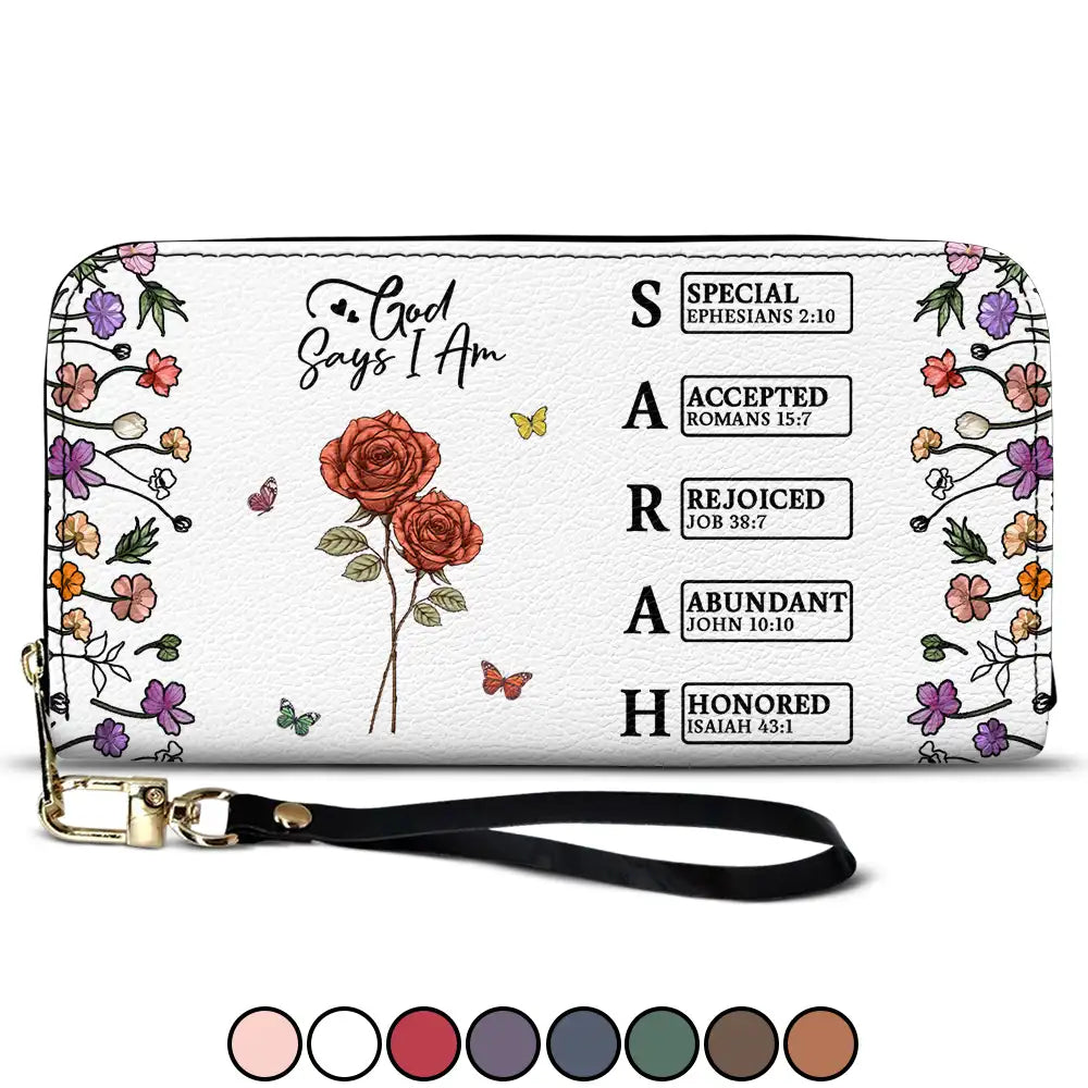 God Says You Are Birth Month Flower - Personalized Leather Long Wallet