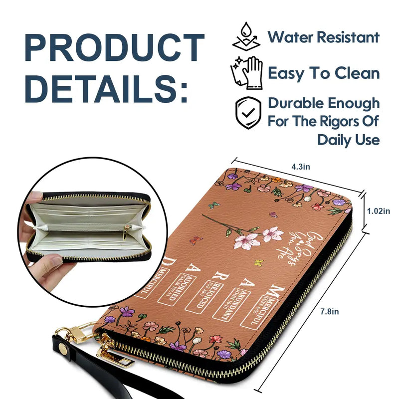 Gift For Mother,Gift For Grandma,Happy - God Says You Are Birth Month Flower - Personalized Leather Long Wallet