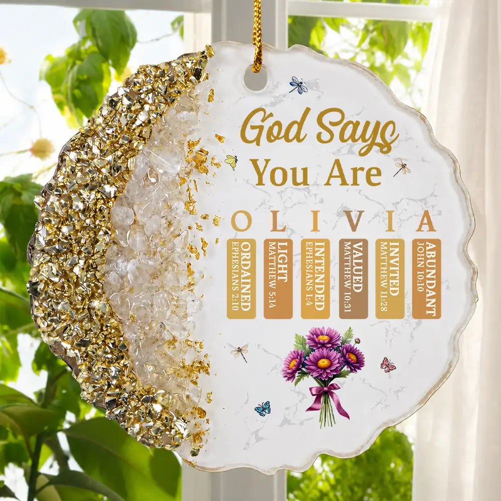 Devoted,Christian,Gift For Yourself,Gift For Women,Custom Letter,Icon - God Says You Are Birth Month Flower - Personalized Resin Ornament