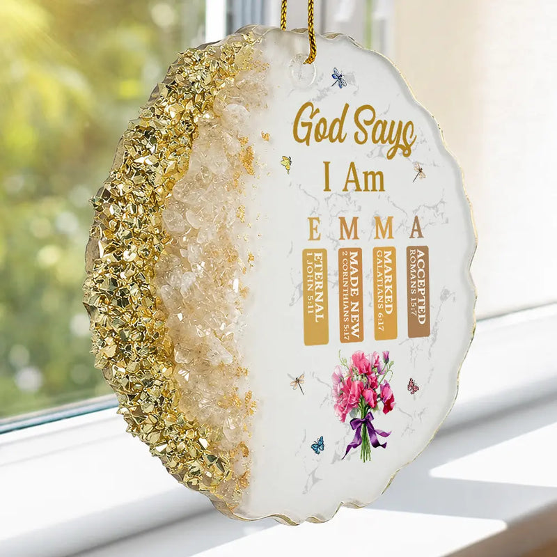 Devoted,Christian,Gift For Yourself,Gift For Women,Custom Letter,Icon - God Says You Are Birth Month Flower - Personalized Resin Ornament