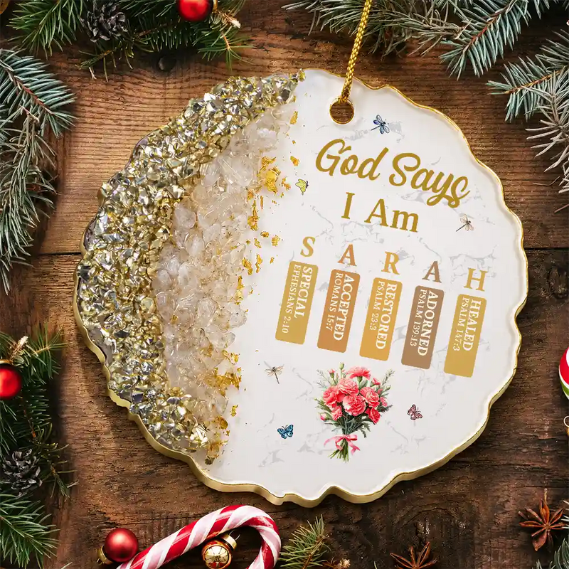 Devoted,Christian,Gift For Yourself,Gift For Women,Custom Letter,Icon - God Says You Are Birth Month Flower - Personalized Resin Ornament