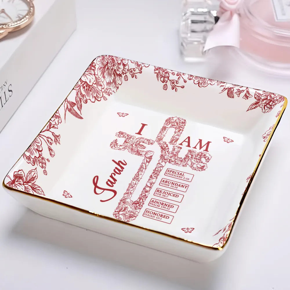Christian, Gift For Yourself - God Says You Are Cross With Toile Floral Border - Personalized Ring Dish