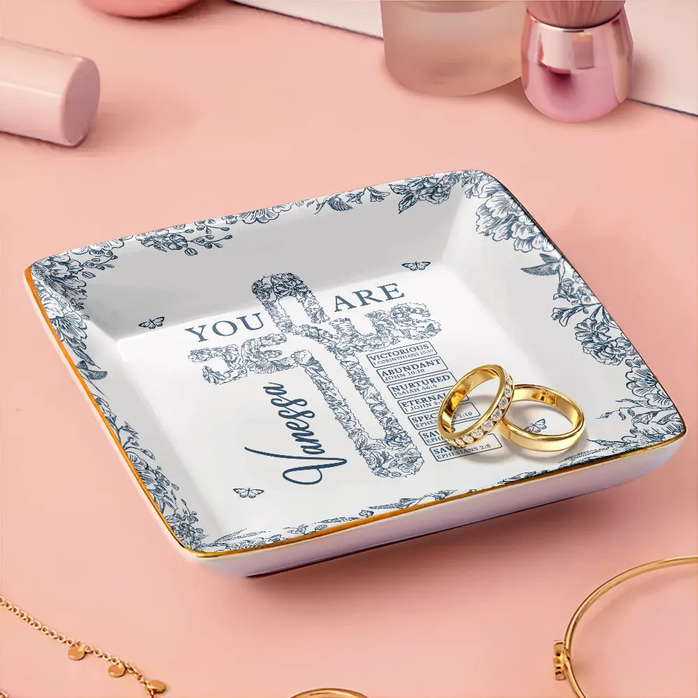 Christian, Gift For Yourself - God Says You Are Cross With Toile Floral Border - Personalized Ring Dish