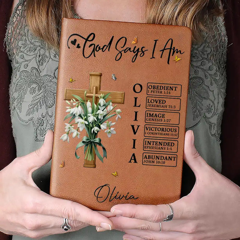 Christian, Gift For Yoursel - God Says You Are Flower Bouquet - Personalized Leather Journal