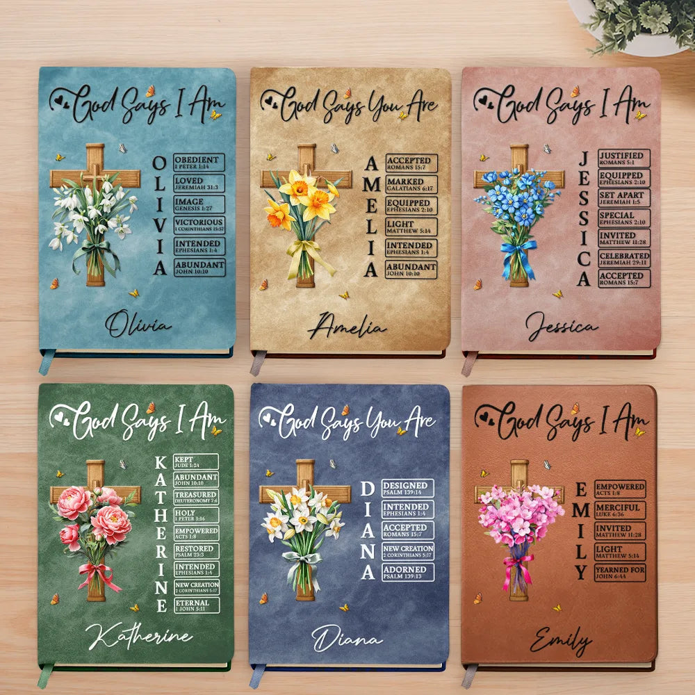 Christian, Gift For Yoursel - God Says You Are Flower Bouquet - Personalized Leather Journal