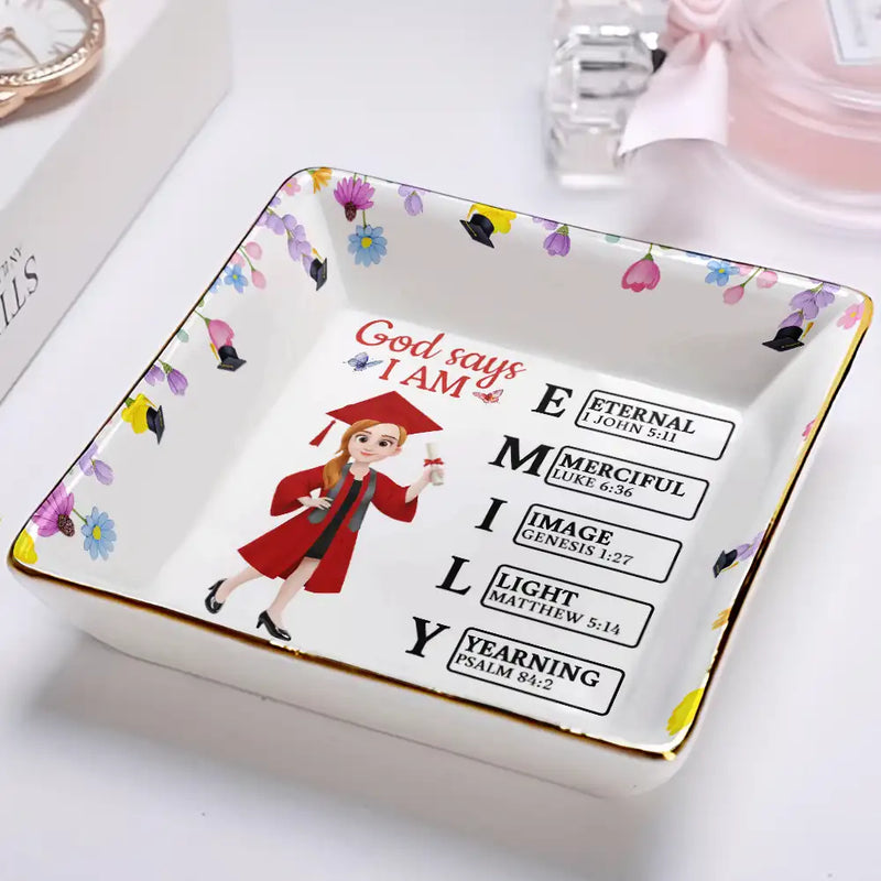 Graduation,Happy,Gift For Girlfriend,Gift For Yourself,Gift For Women,Gift For Daughter,Gift For Sisters,Gift For Bestie,Christian - God Says You Are Ready For This Next Chapter - Personalized Ring Dish