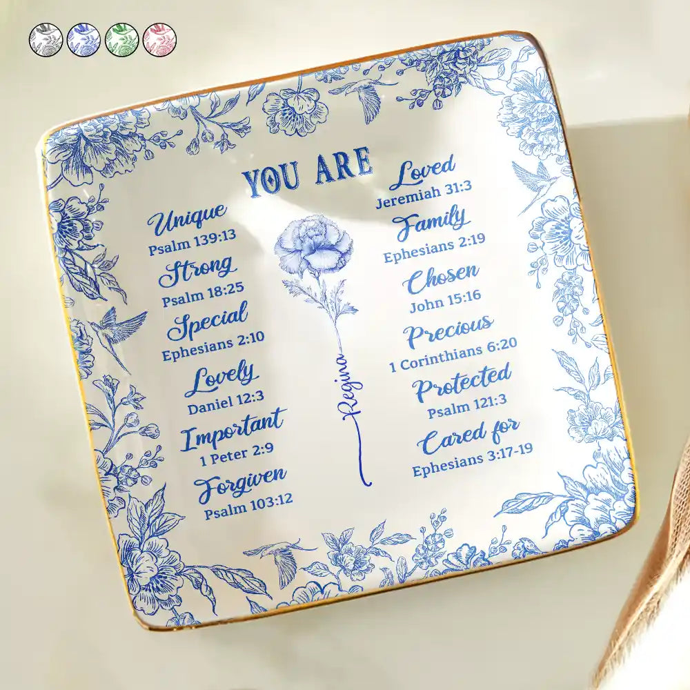 Gift For Yourself,Gift For Women,Happy,Christian - God Says You Are Toile De Jouy Birth Flower - Personalized Ring Dish