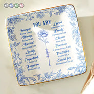 Gift For Yourself,Gift For Women,Happy,Christian - God Says You Are Toile De Jouy Birth Flower - Personalized Ring Dish