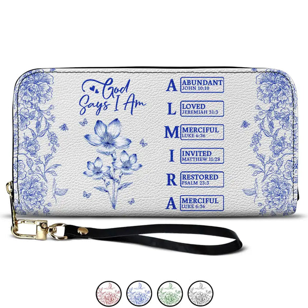 Gift For Mother, Gift For Grandma, Happy - God Says You Are Toile Pattern - Personalized Leather Long Wallet