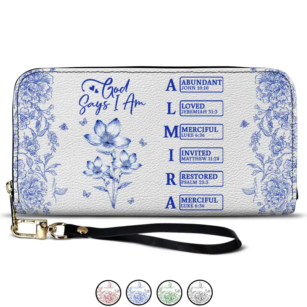 Gift For Mother, Gift For Grandma, Happy - God Says You Are Toile Pattern - Personalized Leather Long Wallet
