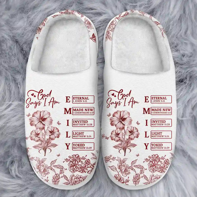 Gift For Yourself,Gift For Wife,Gift For Girlfriend,Gift For Aunt,Gift For Women,Gift For Mother,Gift For Grandma,Gift For Daughter,Gift For Sibling,Gift For Sisters,Gift For Bestie,Christian - God Says You Are Toile Style - Personalized Fluffy Slippers