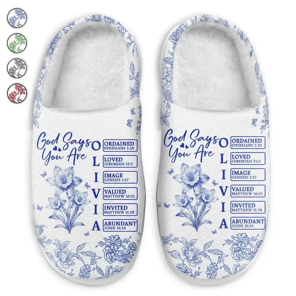 God Says You Are Toile Style - Personalized Fluffy Slippers