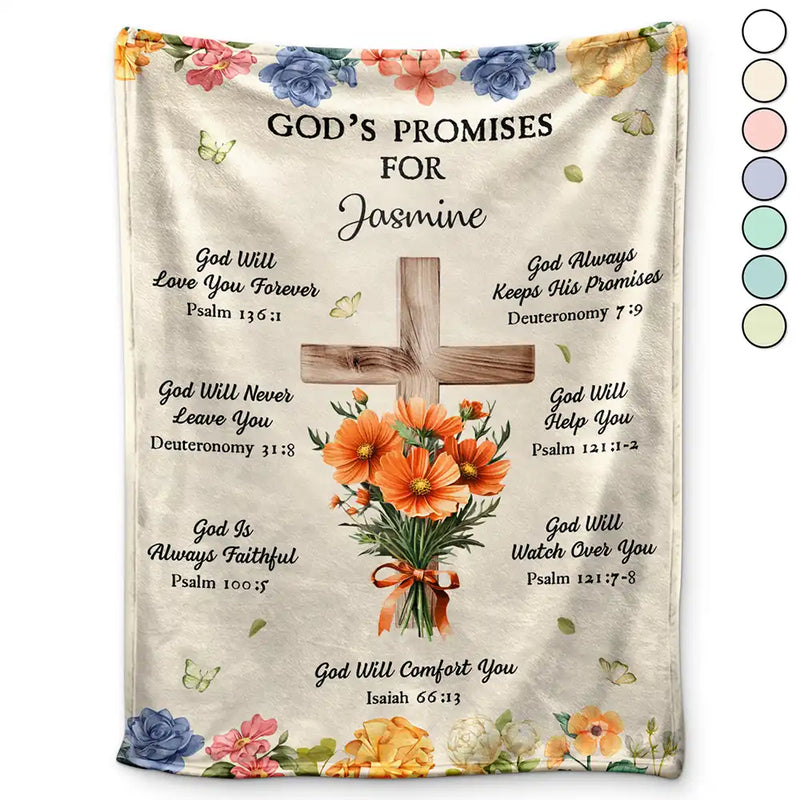 Christian,Gift For Women,Gift For Wife,Gift For Girlfriend,Gift For Yourself,Gift For Aunt,Gift For Mother,Gift For Grandma,Gift For Daughter,Gift For Bestie - God's Promises Birth Flower Bouquet - Personalized Fleece Blanket, Sherpa Blanket