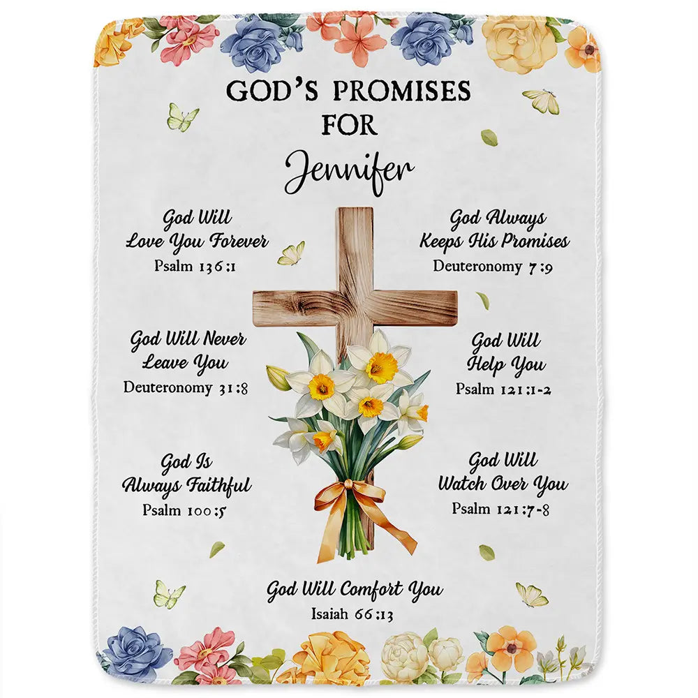 Christian,Gift For Women,Gift For Wife,Gift For Girlfriend,Gift For Yourself,Gift For Aunt,Gift For Mother,Gift For Grandma,Gift For Daughter,Gift For Bestie - God's Promises Birth Flower Bouquet - Personalized Fleece Blanket, Sherpa Blanket