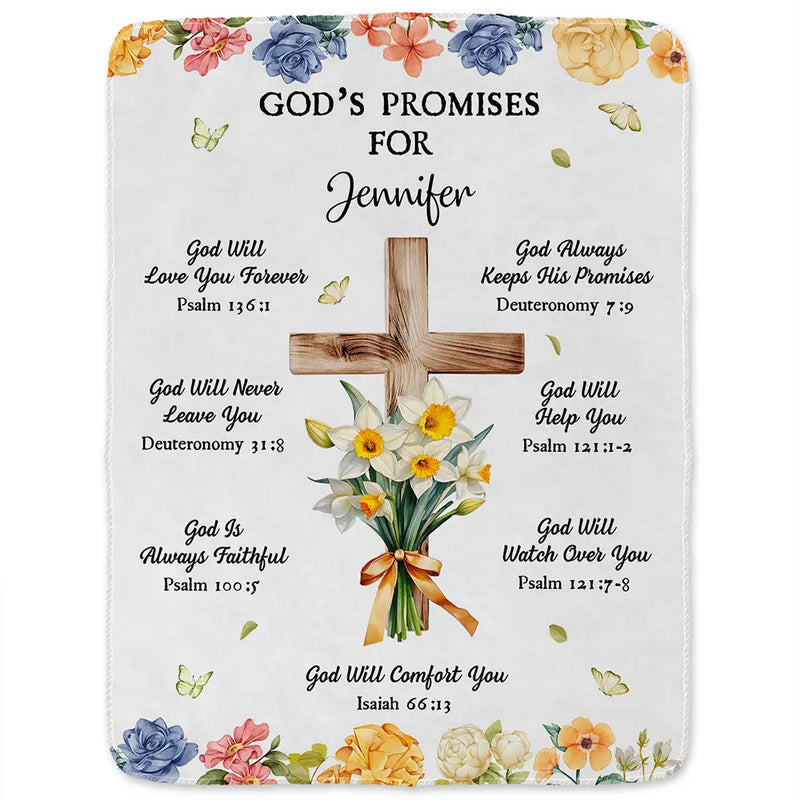 Christian,Gift For Women,Gift For Wife,Gift For Girlfriend,Gift For Yourself,Gift For Aunt,Gift For Mother,Gift For Grandma,Gift For Daughter,Gift For Bestie - God's Promises Birth Flower Bouquet - Personalized Fleece Blanket, Sherpa Blanket