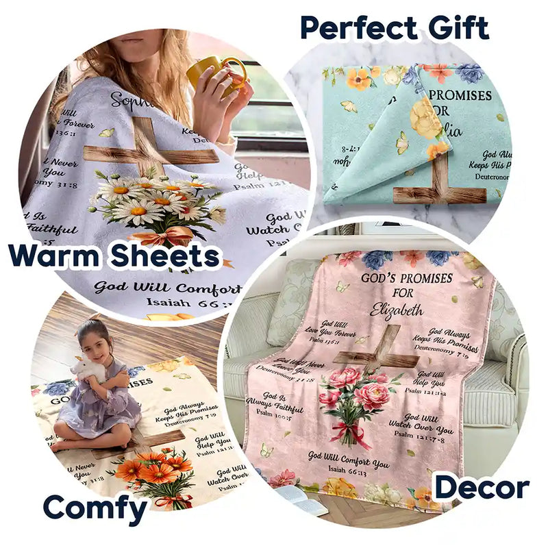 Christian,Gift For Women,Gift For Wife,Gift For Girlfriend,Gift For Yourself,Gift For Aunt,Gift For Mother,Gift For Grandma,Gift For Daughter,Gift For Bestie - God's Promises Birth Flower Bouquet - Personalized Fleece Blanket, Sherpa Blanket