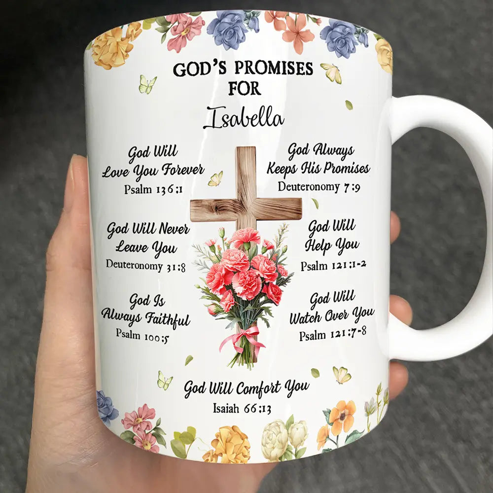 God's Promises Birth Flower Bouquet - Personalized White Edge-to-Edge Mug